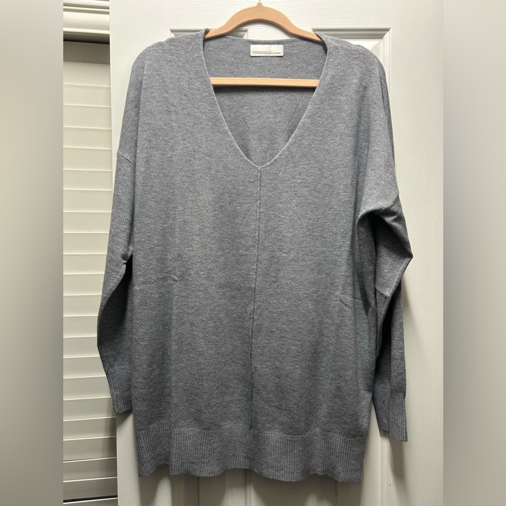NEW Zenana Soft Grey Tunic Lightweight Sweater